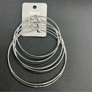 Shasa Hoop Earrings OS Silver Tone High Polish 3 Pair Set Multi Size